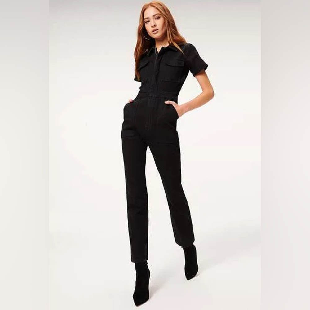 Good American Fit For Success Black Denim Jumpsuit